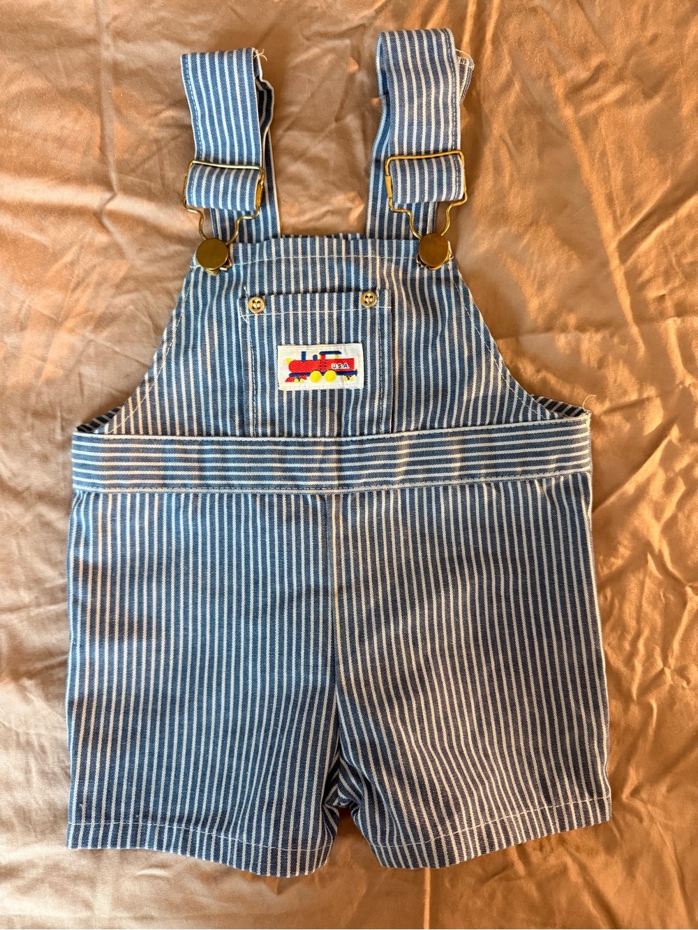 Vintage Striped Blue train USA Shortalls Overalls for Kids